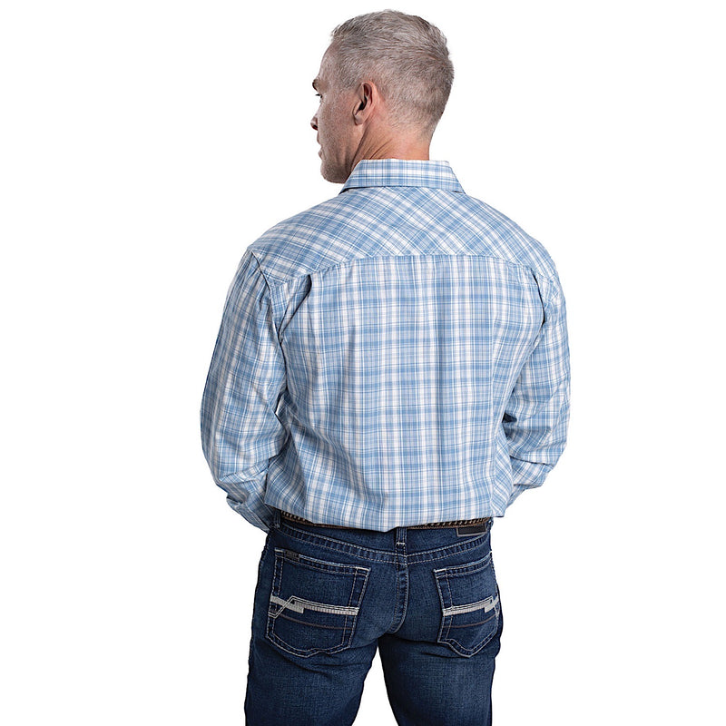 Just Country Men’s Full Button Plaid Workshirt - Cornflower/White Plaid