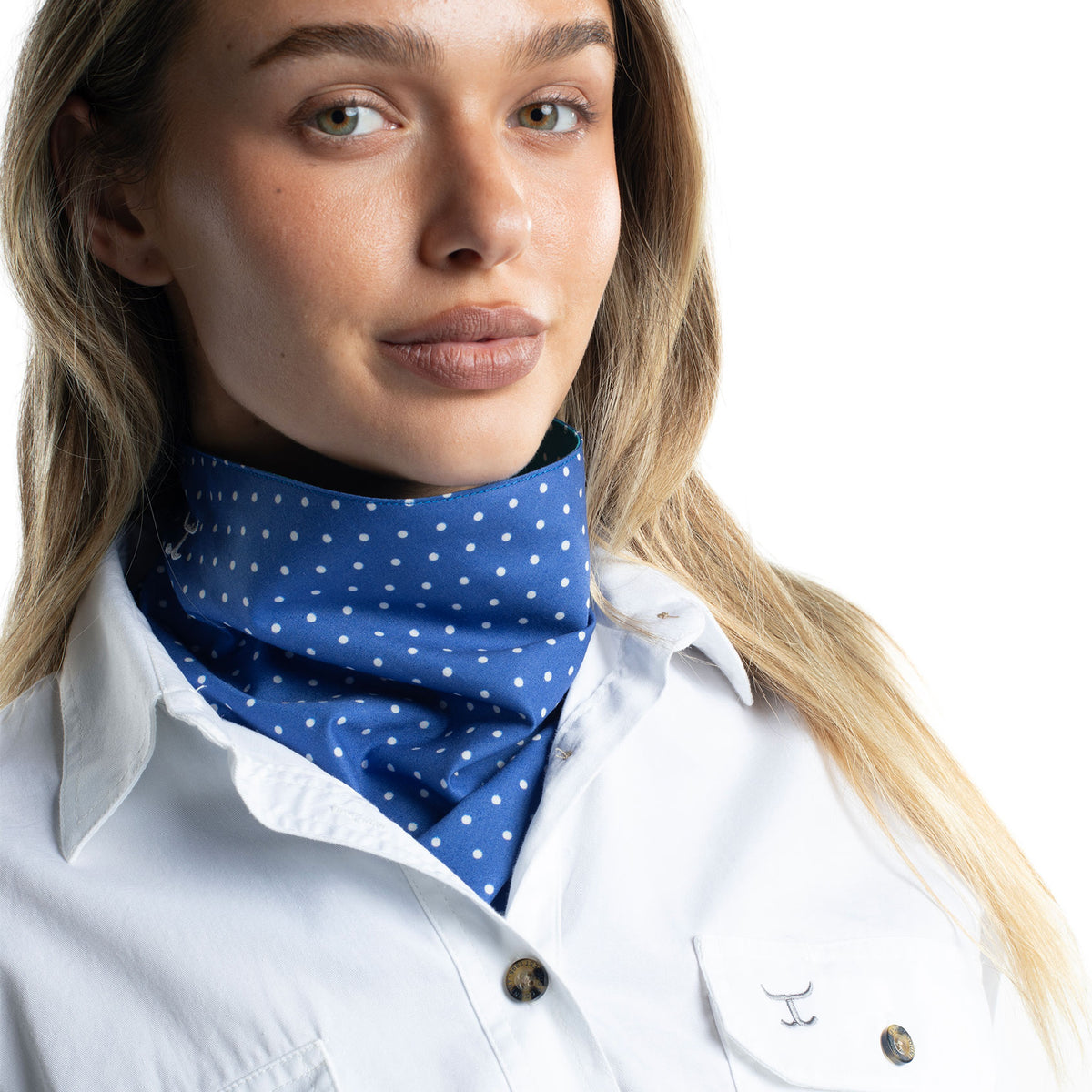 Just Country Carlee Double Sided Scarf - Bay Teal Spots / Deep Ultramarine Blue Spots
