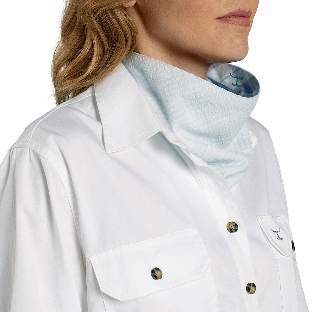Just Country Carlee Double Sided Scarf - Bluebell & White Plaid/Arctic Ice
