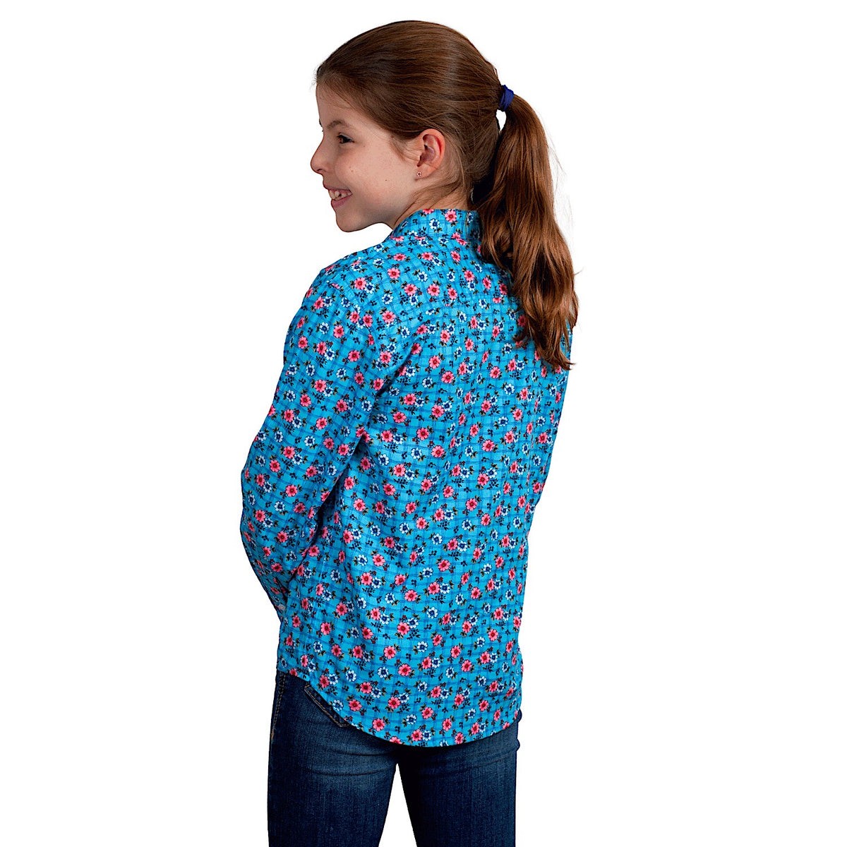 Just Country Girl’s Harper Half Button Work Shirt - Blue Lattice