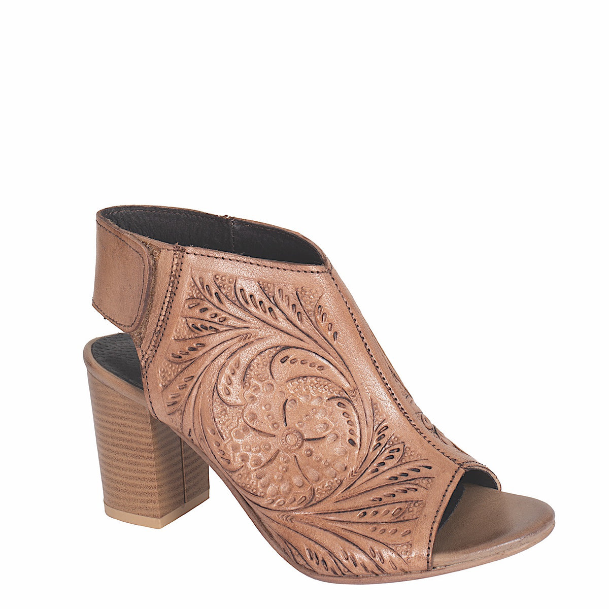 Roper Women’s Mika Velcro Shoe - Tan Tooled Leather
