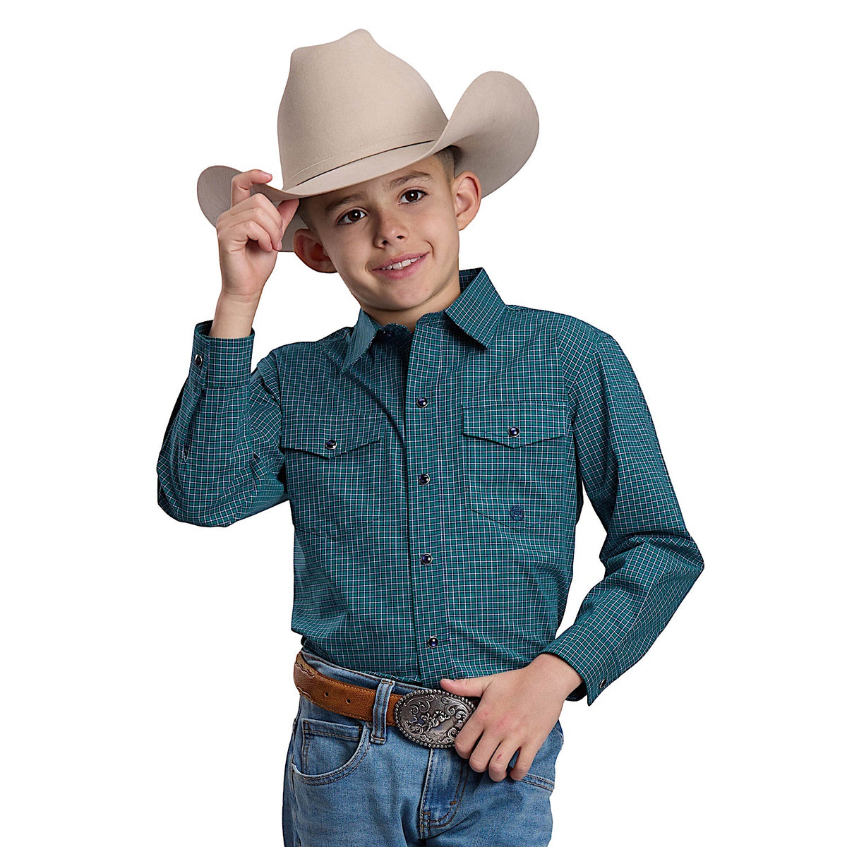 Roper Boy's Amarillo Collection Shirt - Green Check