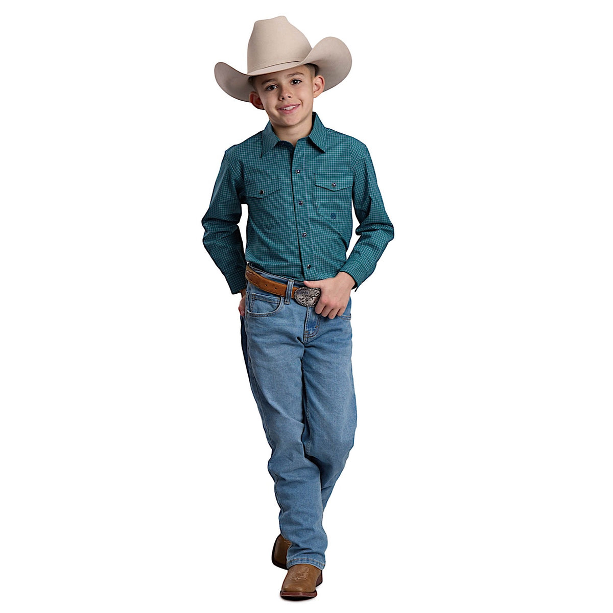 Roper Boy's Amarillo Collection Shirt - Green Check