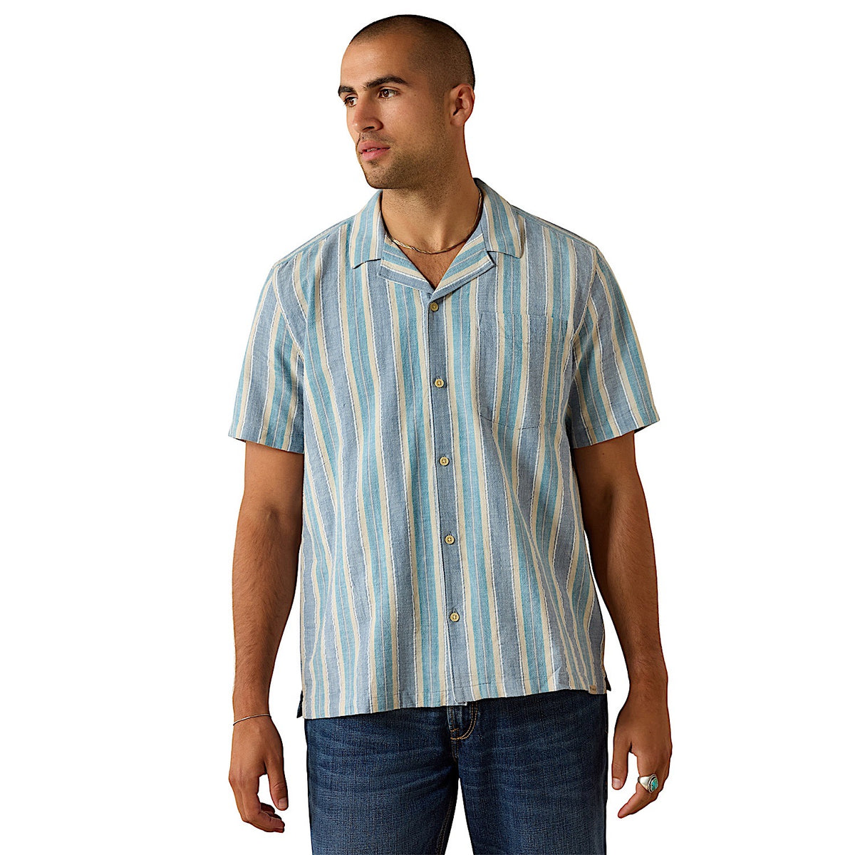 Ariat Men's Retro Camp Classic Fit Shirt - Captain's Blue Stripe