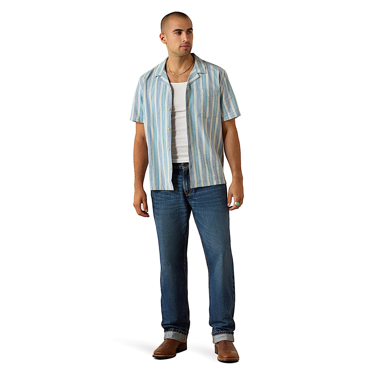 Ariat Men's Retro Camp Classic Fit Shirt - Captain's Blue Stripe