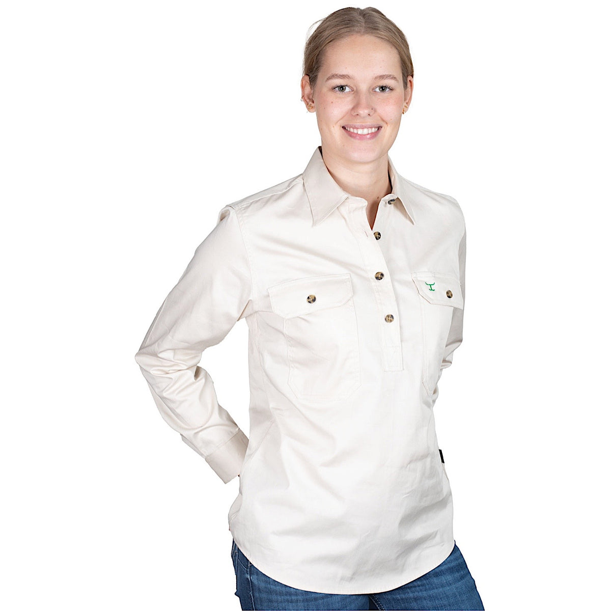 Just Country Women’s Jahna Half Button Work Shirt - Oat