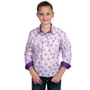 Just Country Girl's Harper Half Button Print Work Shirt - Lavender Posey/Purple