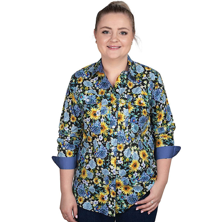 Just Country Women's Abbey Full Button Work Shirt - Blue Bouquet/Blue