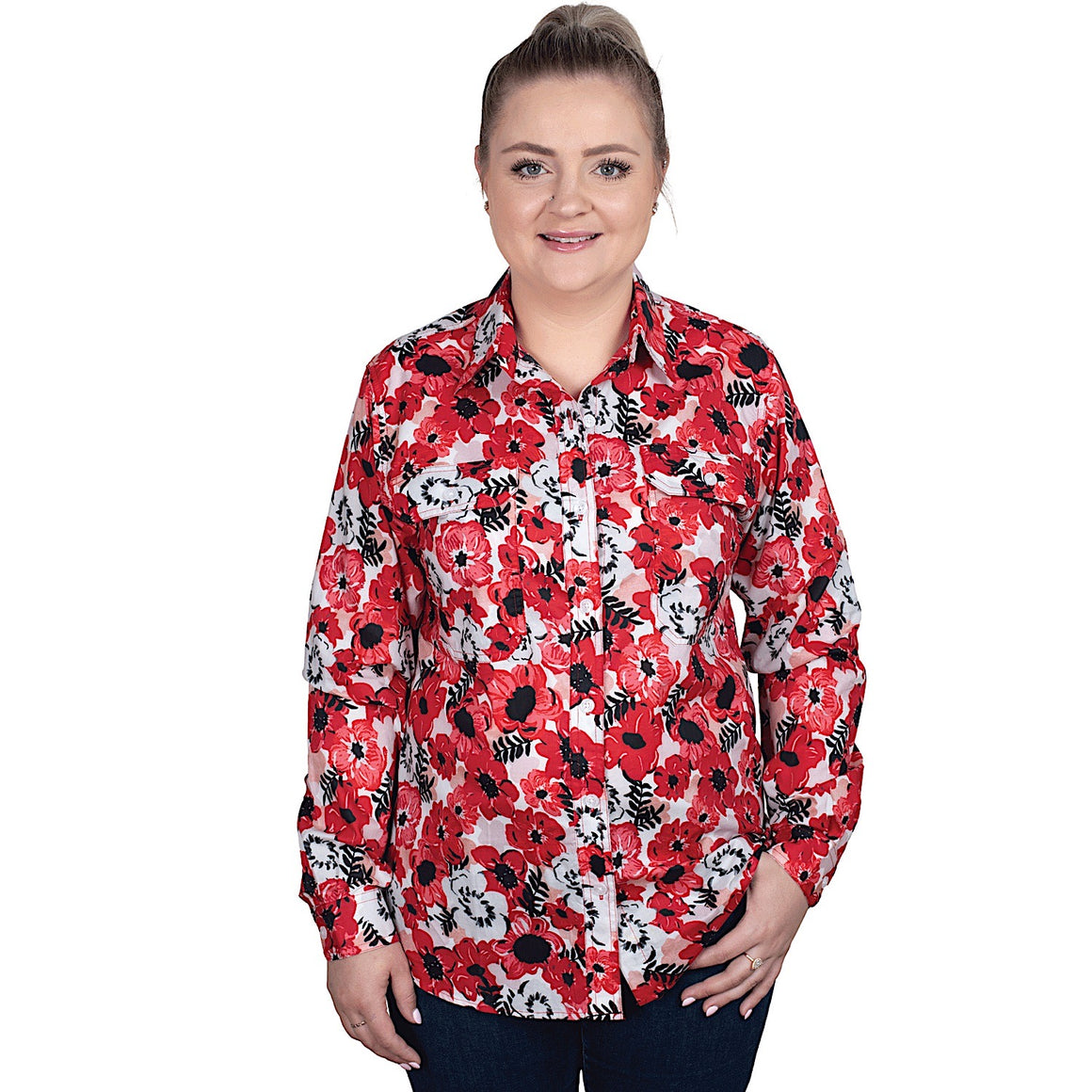 Just Country Women's Abbey Full Button Work Shirt - Ruby Painted Floral