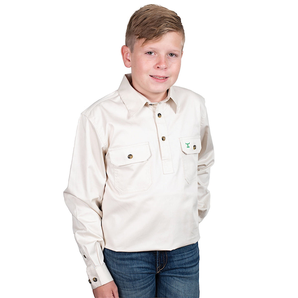 Just Country Boy’s Lachlan Half Button Workshirt - Oat