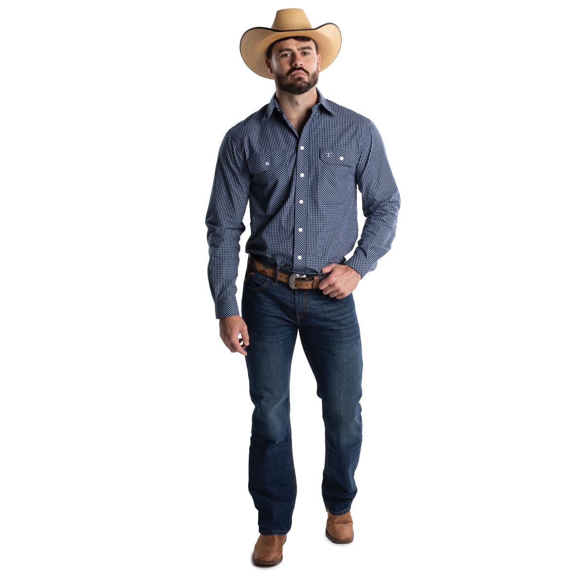 Just Country Men's Austin Full Button Print Workshirt - Patriot Blue & White Plaid
