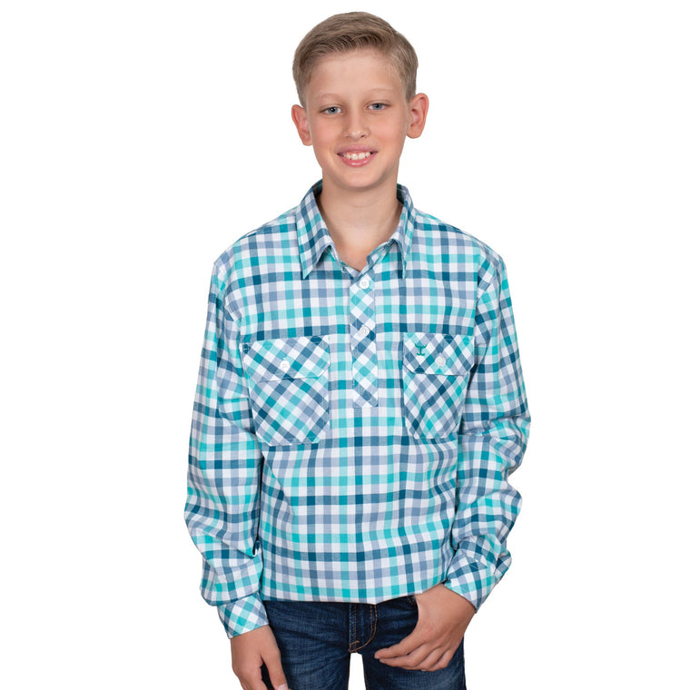 Just Country Kid's Brayden Half Button Print Work Shirt