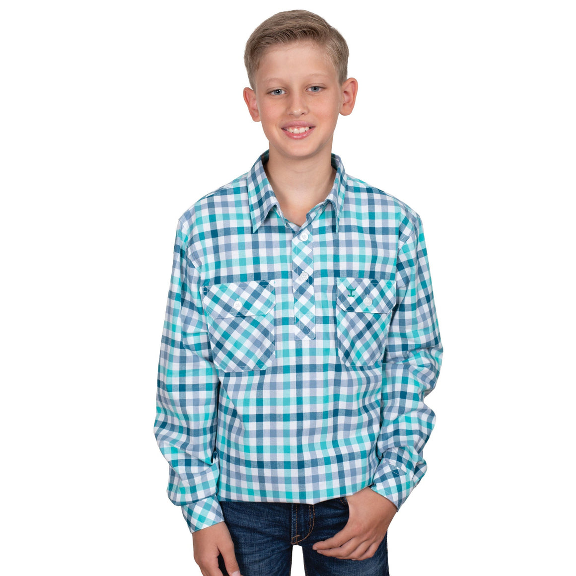 Just Country Kid's Brayden Half Button Print Work Shirt