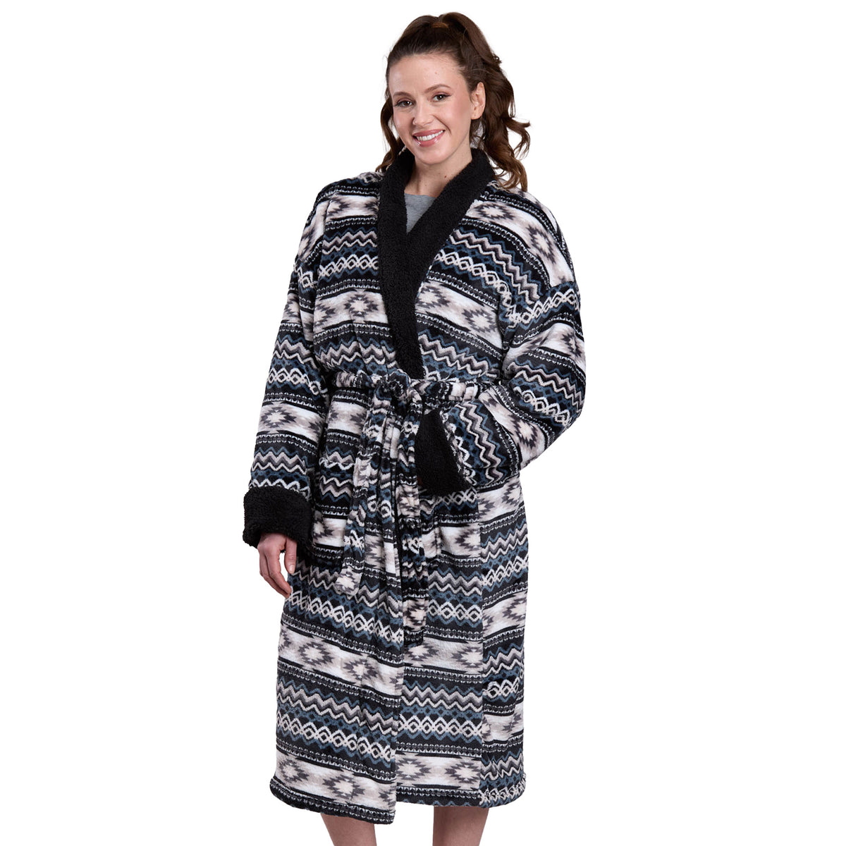 Roper Women's Fleece Aztec Robe - Black