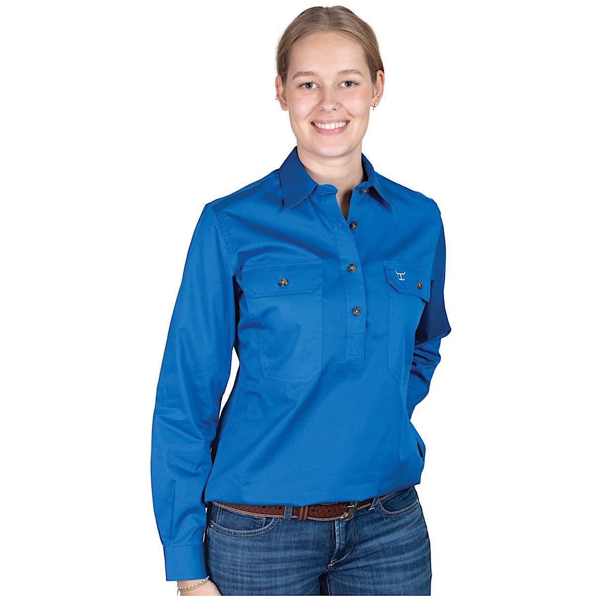 Just Country Women’s Jahna Half Button Work Shirt - Nautical Blue
