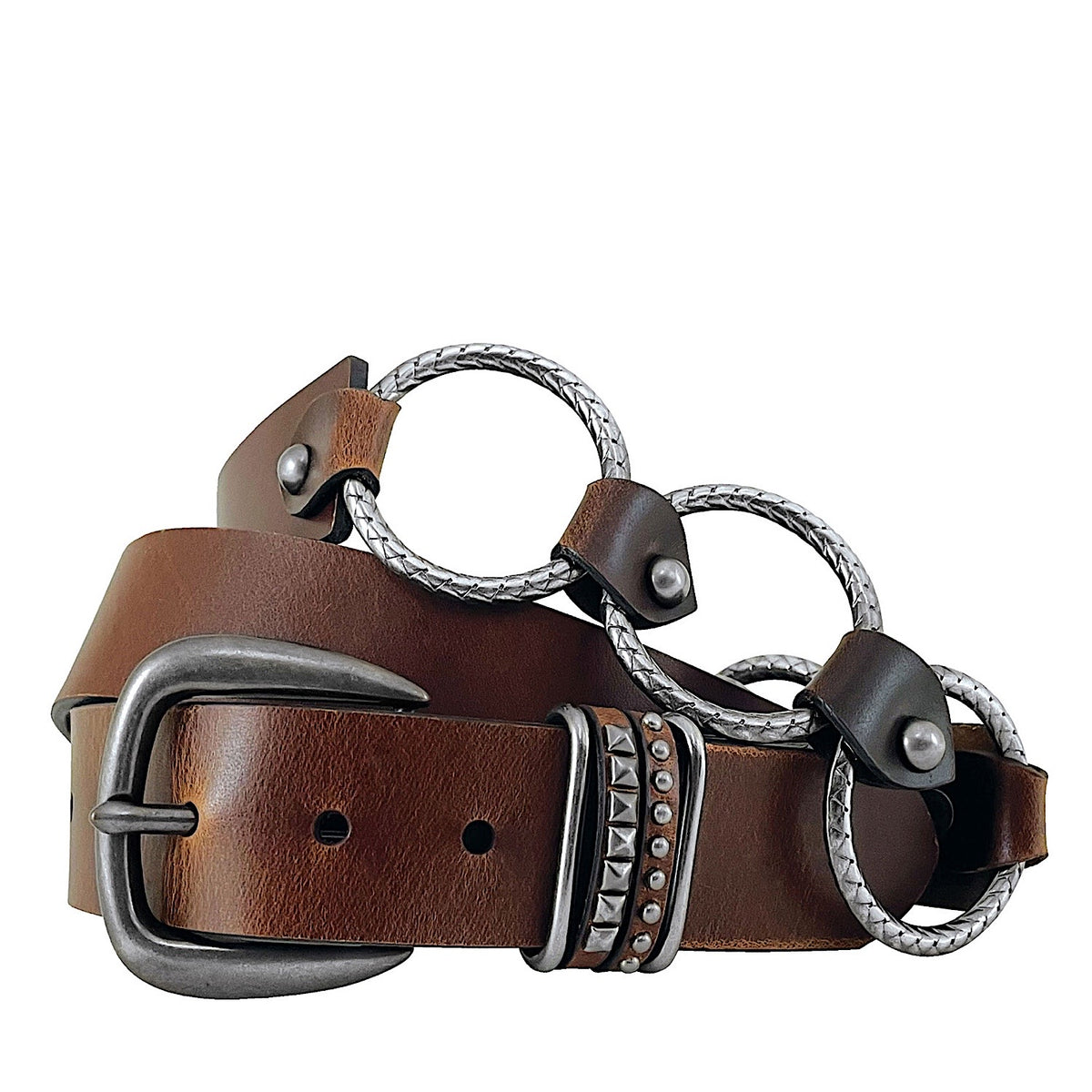 Roper Women's Leather and Silver Rings Belt - Brown