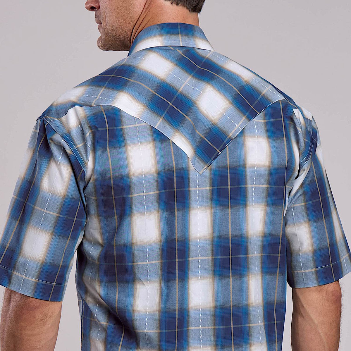 Stetson Men's Azure Ombre Short Sleeve Shirt - Blue Plaid