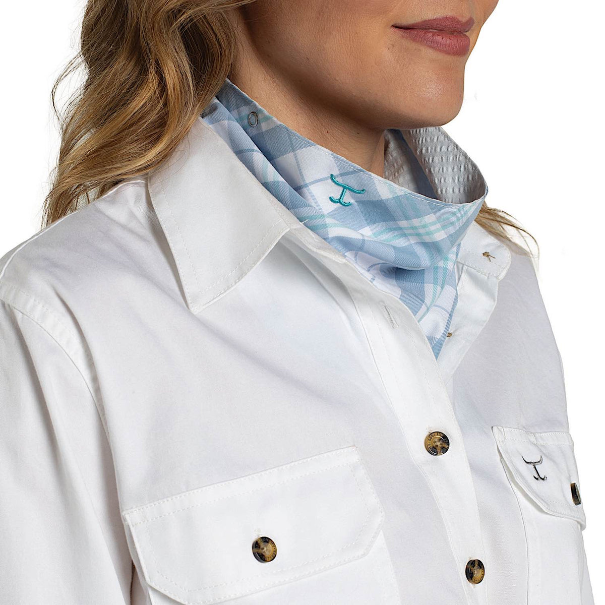 Just Country Carlee Double Sided Scarf - Bluebell & White Plaid/Arctic Ice