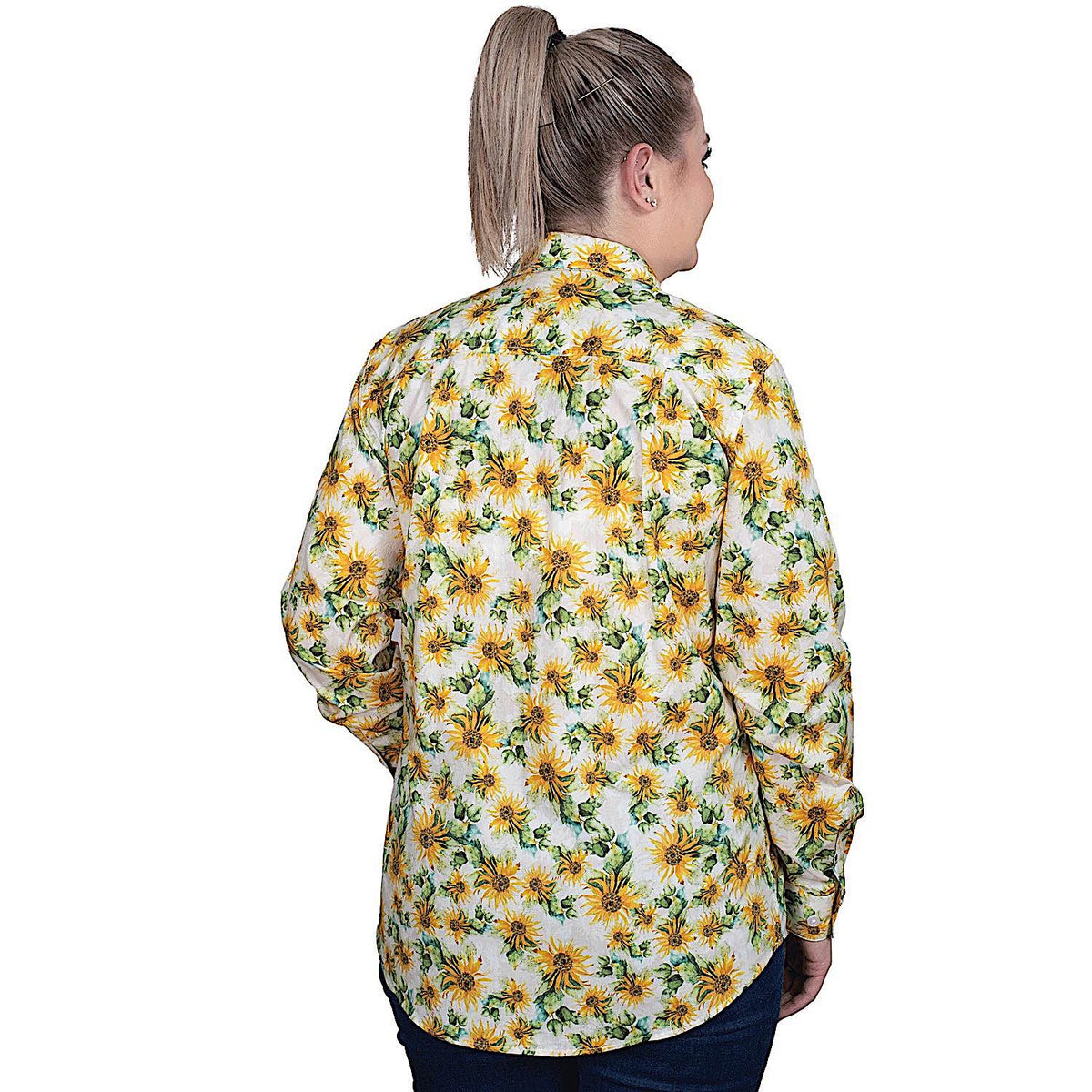 Just Country Women's Abbey Full Button Work Shirt - Parchment Sunflowers