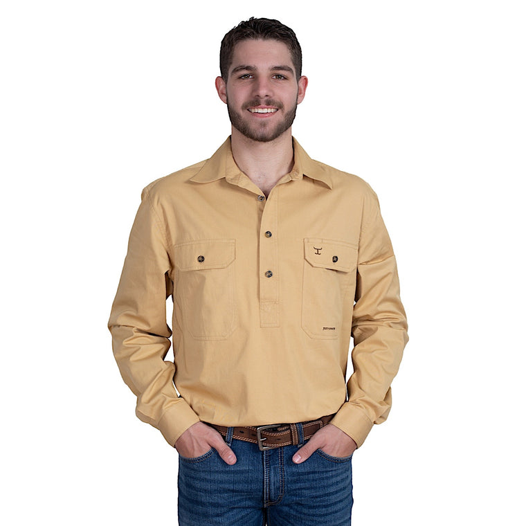 Just Country Mens Cameron 1/2 Button Work Shirt - Sand