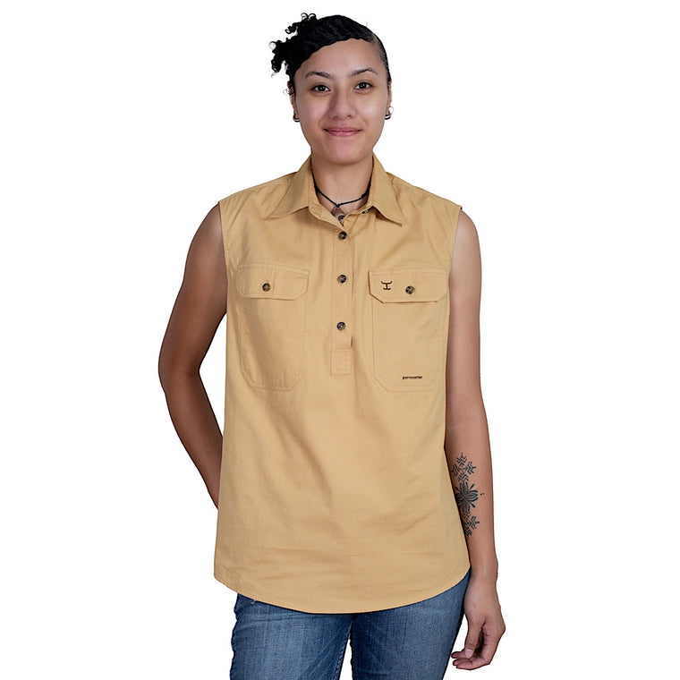 Just Country Women's Kerry Sleeveless Half Button Work Shirt - Sand