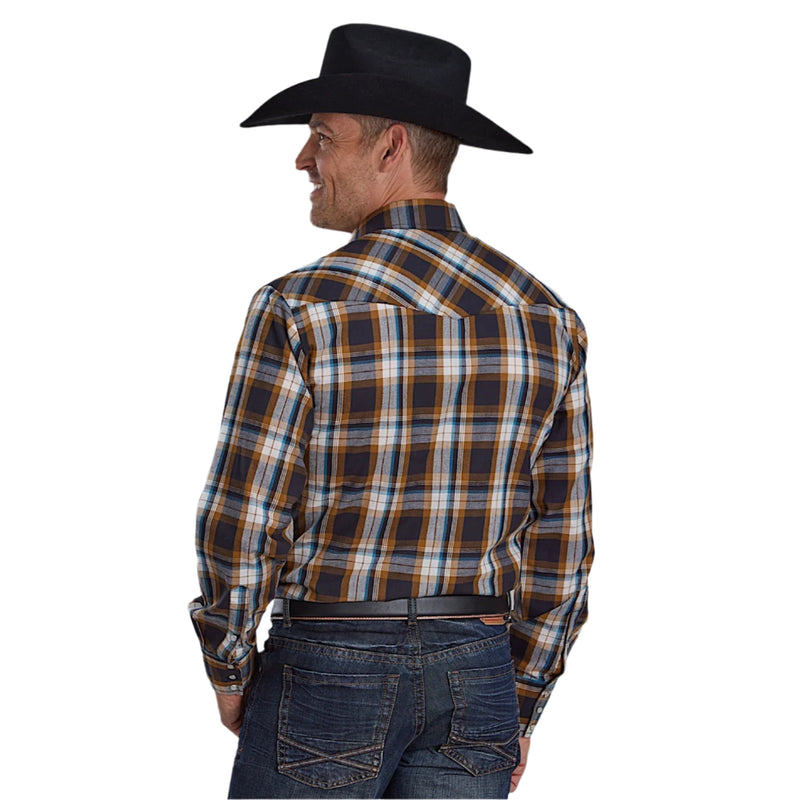 Roper Men’s Karman Classics 55/45 Shirt - Caramel/Navy/Teal Plaid