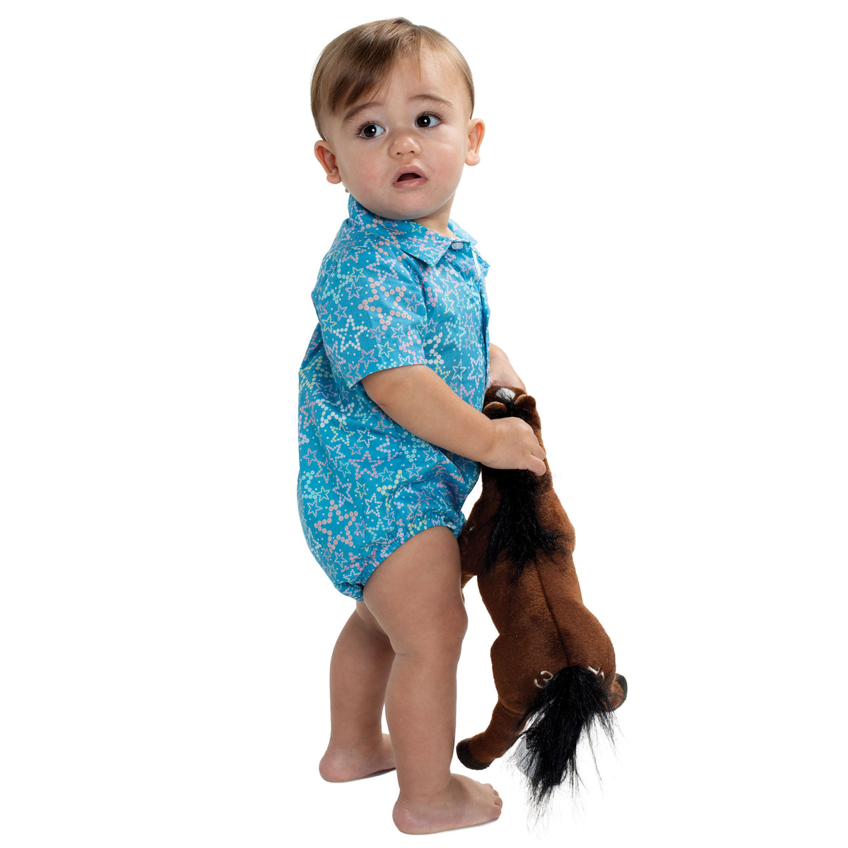 Just Country Infant Frankie Short Sleeve Full Button Jumpsuit - Swedish Blue Stars