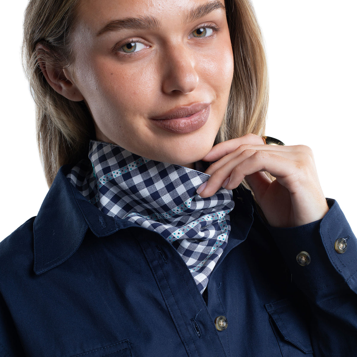 Just Country Carlee Double Sided Scarf - Patriot Blue & White / Vista Blue & White Check