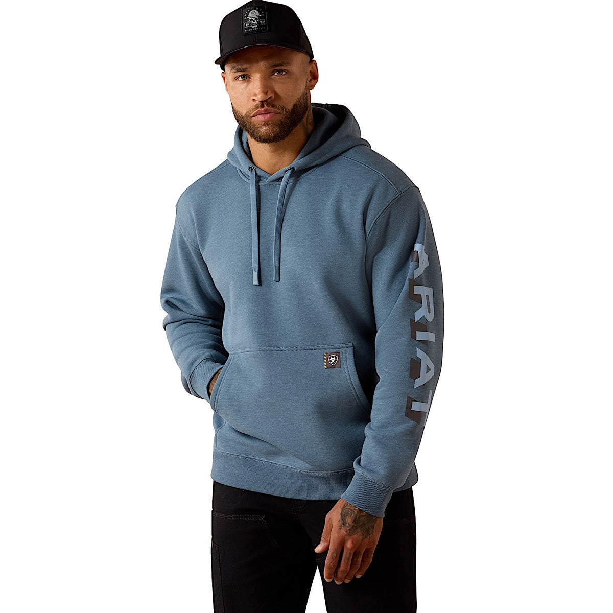 Ariat Men's Rebar Lightweight Logo Hoodie - Baleen Blue Heather/Dusty Blue