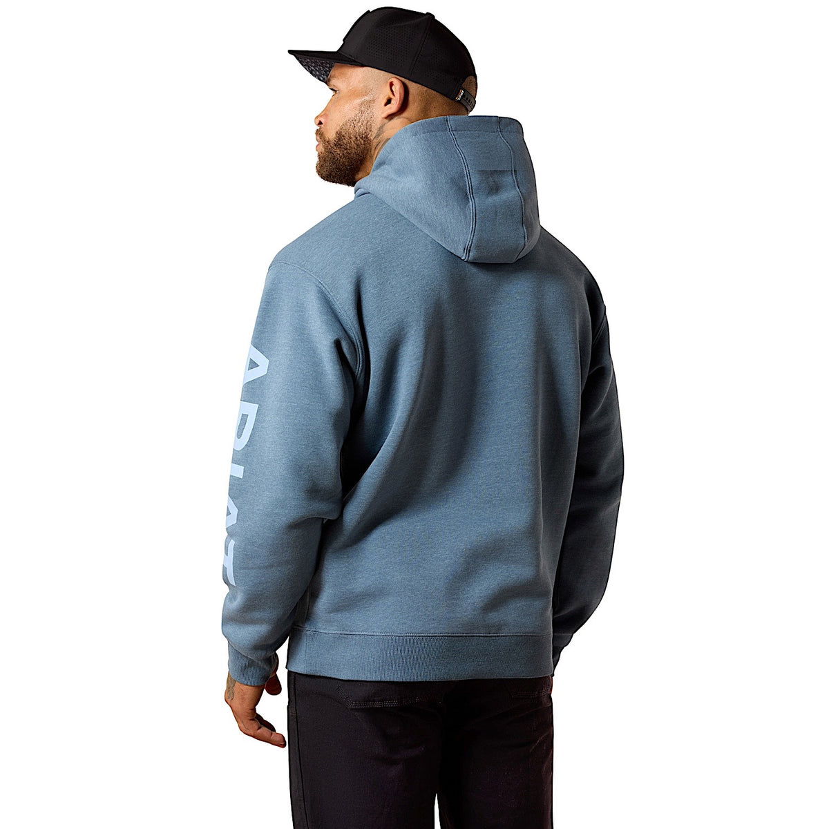 Ariat Men's Rebar Lightweight Logo Hoodie - Baleen Blue Heather/Dusty Blue