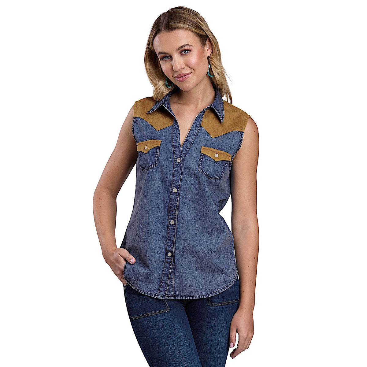 Roper Women's Five Star Collection Sleeveless Denim Blouse - Blue
