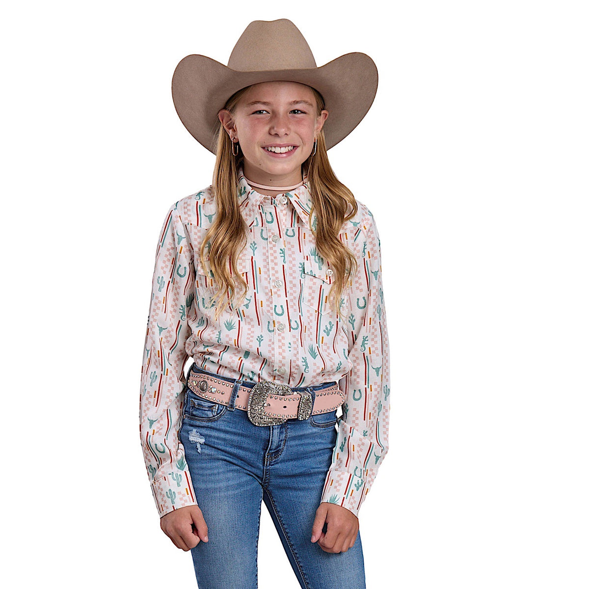 Roper Girl's Five Star Collection Shirt - Checkers Stripe Print