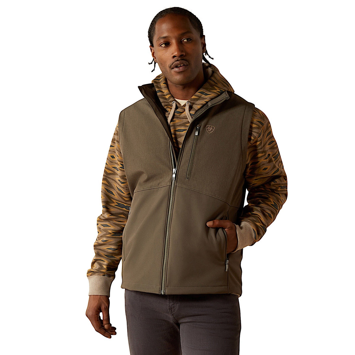 Ariat Men's Logo Softshell Vest - Dark Green/Dark Green Heather