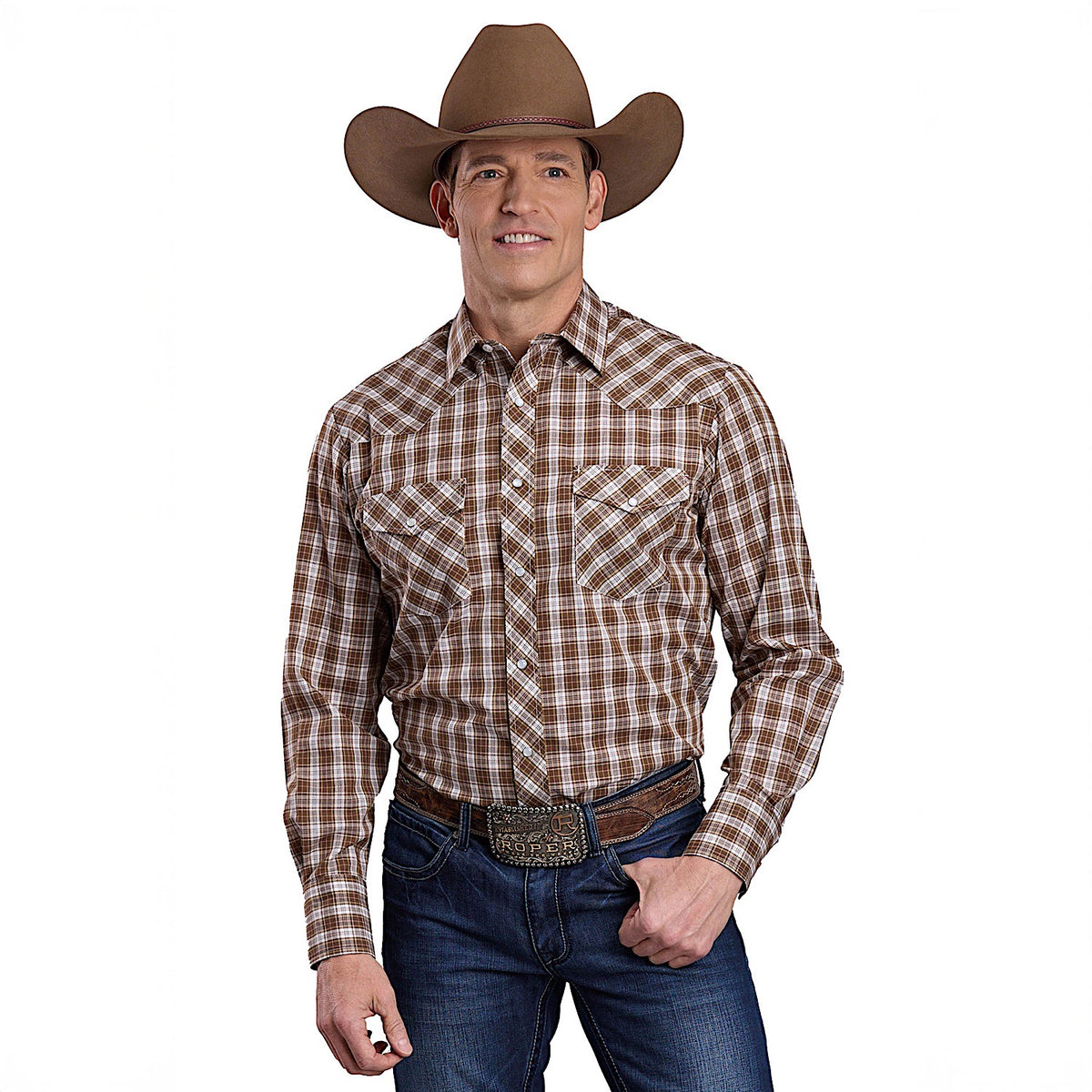 Roper Men's Karman Classic 55/45 Collection Shirt - Brown Plaid