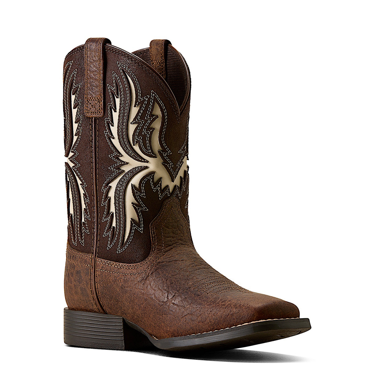 Ariat Kid's Driftwood Wide Square Toe Western Boot - Earth/Royal Chocolate