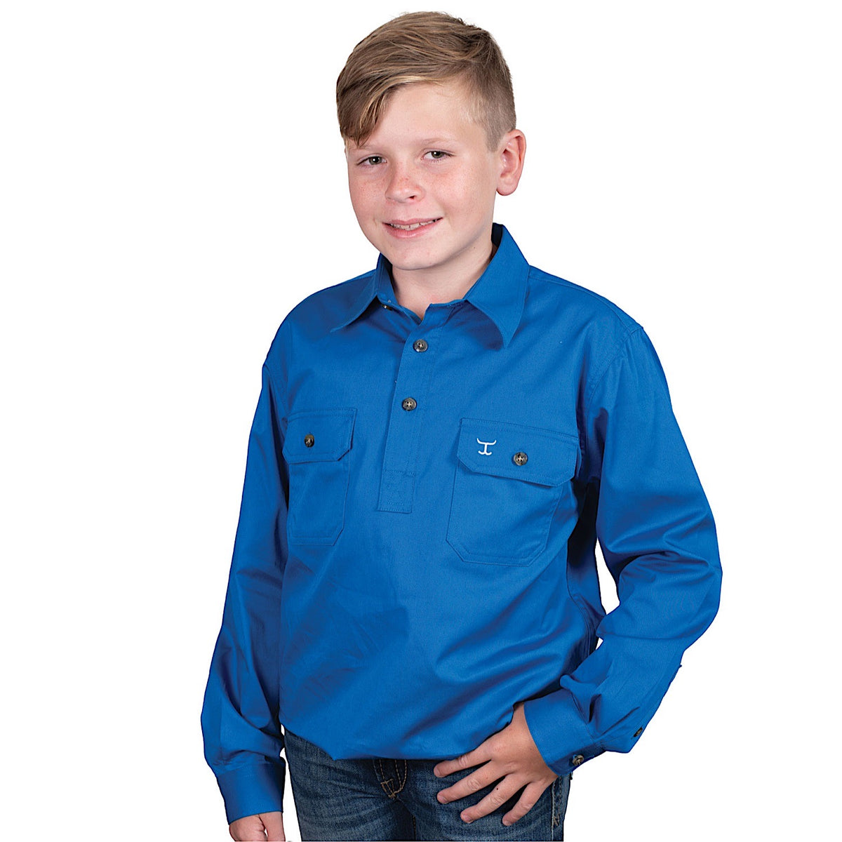Just Country Boy’s Lachlan Half Button Workshirt - Nautical Blue