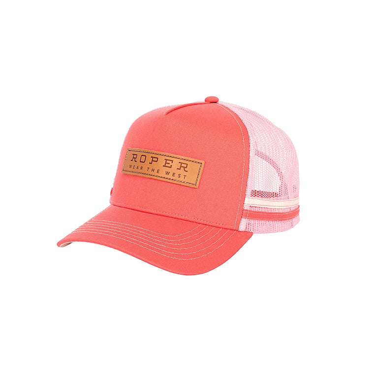 Roper Leather Patch Trucker Cap - Coral