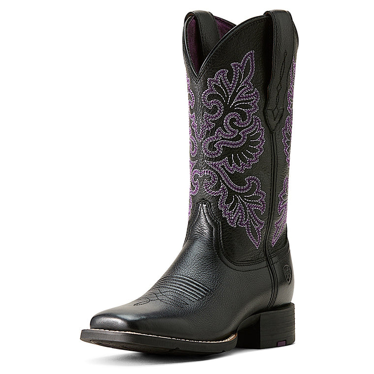 Ariat Women's Round Up Wide Square Toe Stretchfit Western Boot - Black