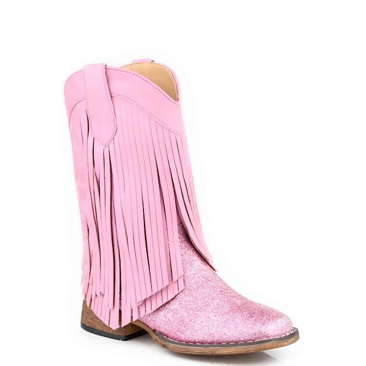 Roper Little Kids Double Fringe Western Boot - Pink Glitter/Pink