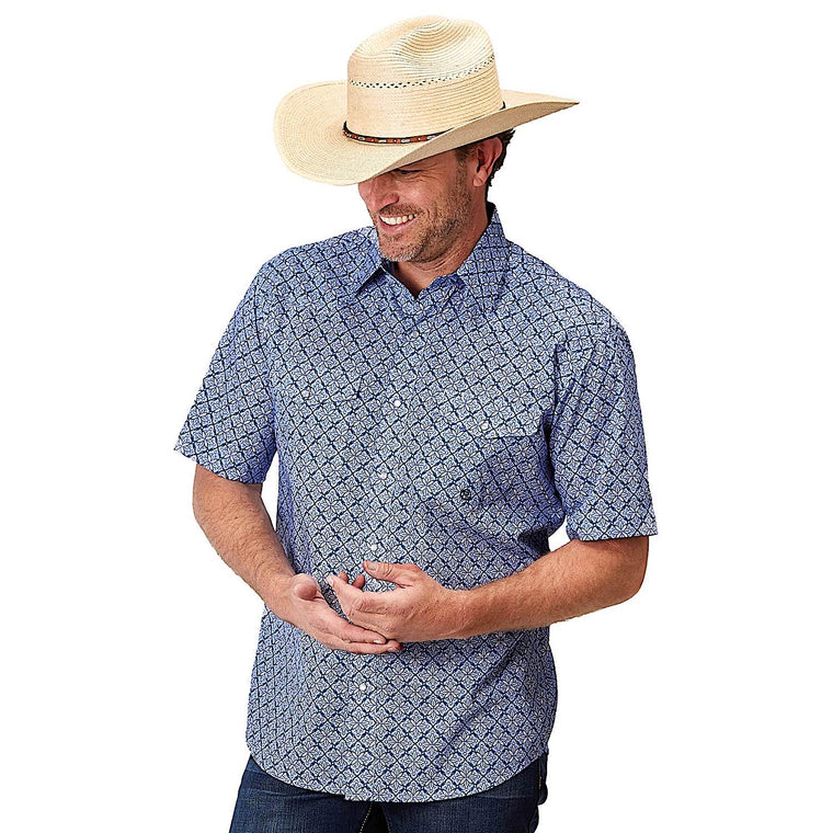 Roper Men's Amarillo Collection Short Sleeve Shirt - Blue
