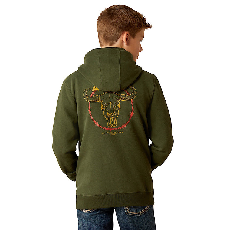 Ariat Kids Barbwire Skull Hoodie - Dark Green