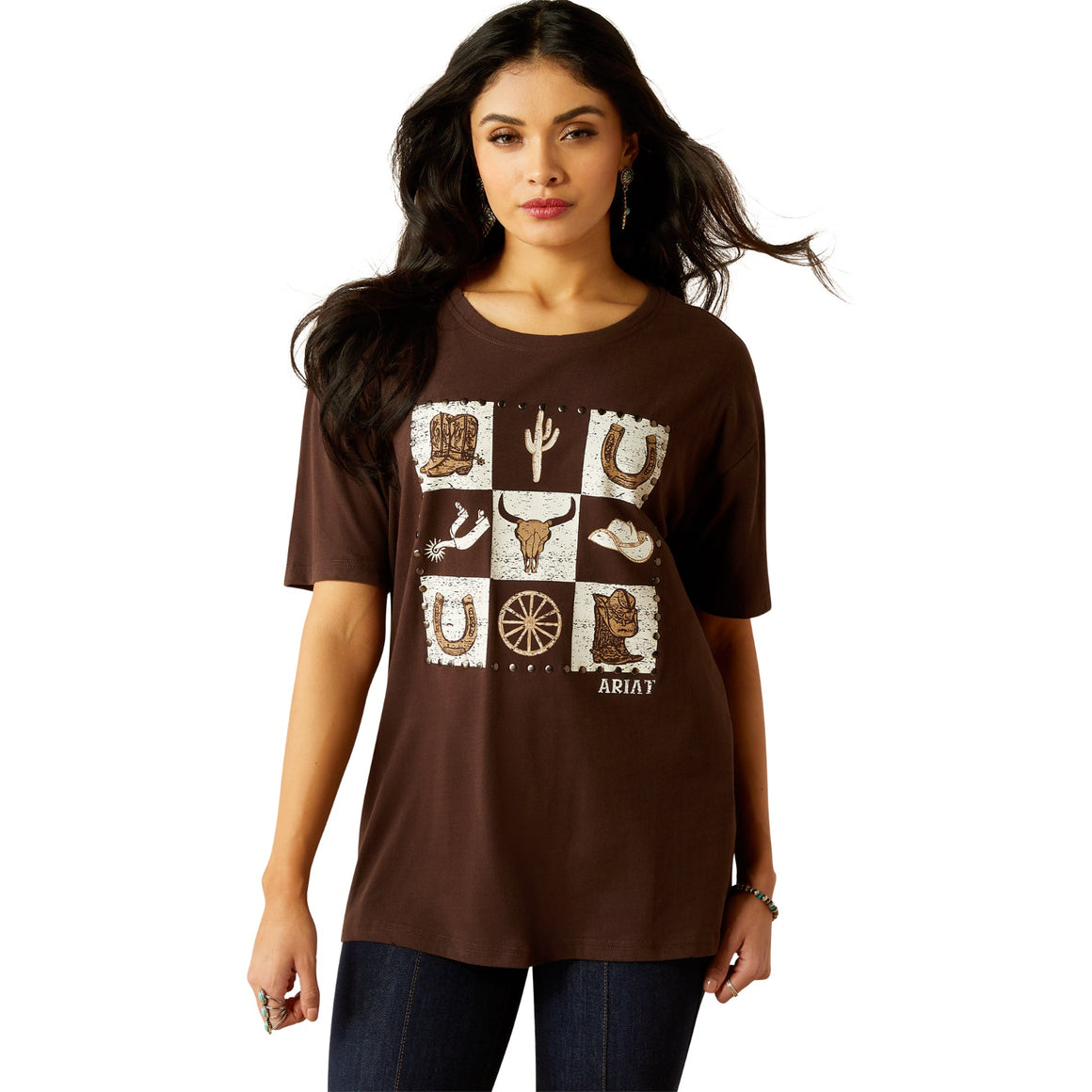 Ariat Women's Checkerboard T-Shirt - Mole