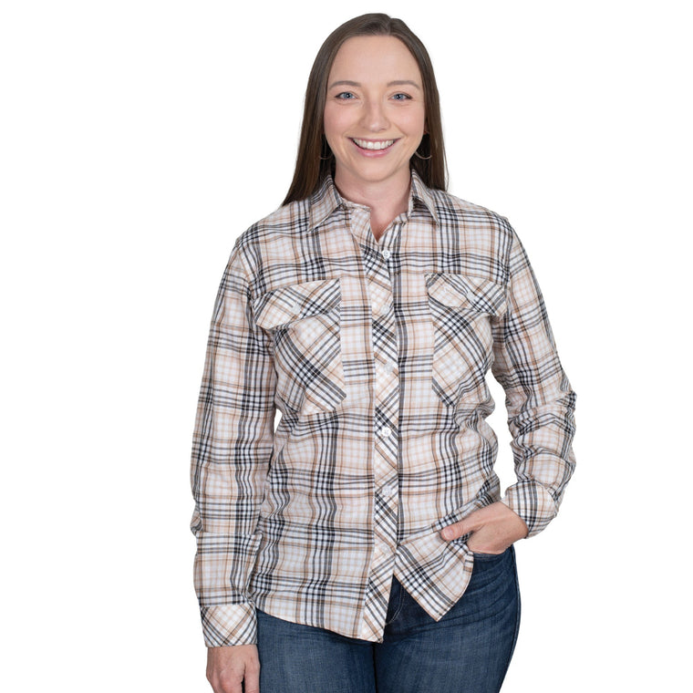 Just Country Women's Abbey Full Button Print Work Shirt - Fawn Lurex Plaid