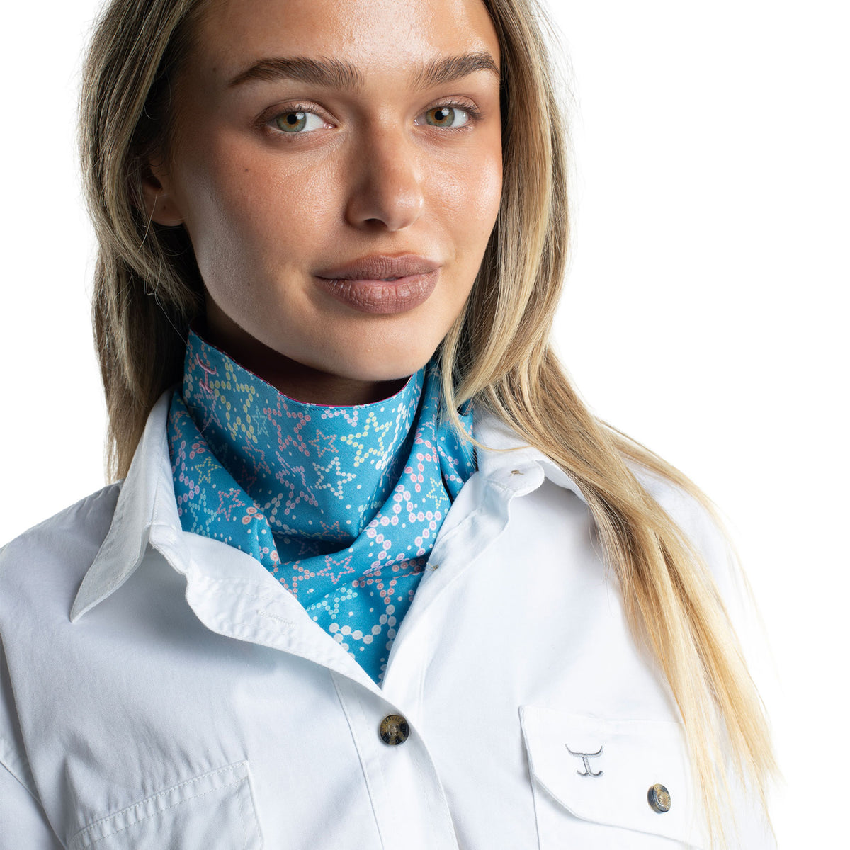 Just Country Carlee Double Sided Scarf - Swedish Blue Stars / Fuchsia Stars