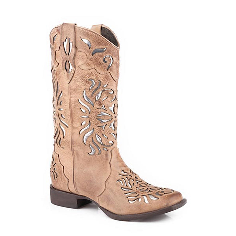 Roper Women's Belle II Boot - Vintage Cream Leather/Metallic Underlay