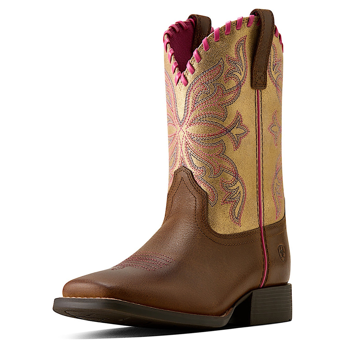 Ariat Kid's Sundown Wide Square Toe Western Boot - Clay/Royal Gold Metallic