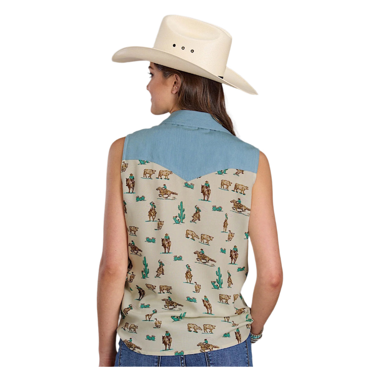 Roper Women's Five Star Collection Sleeveless Blouse - Print White