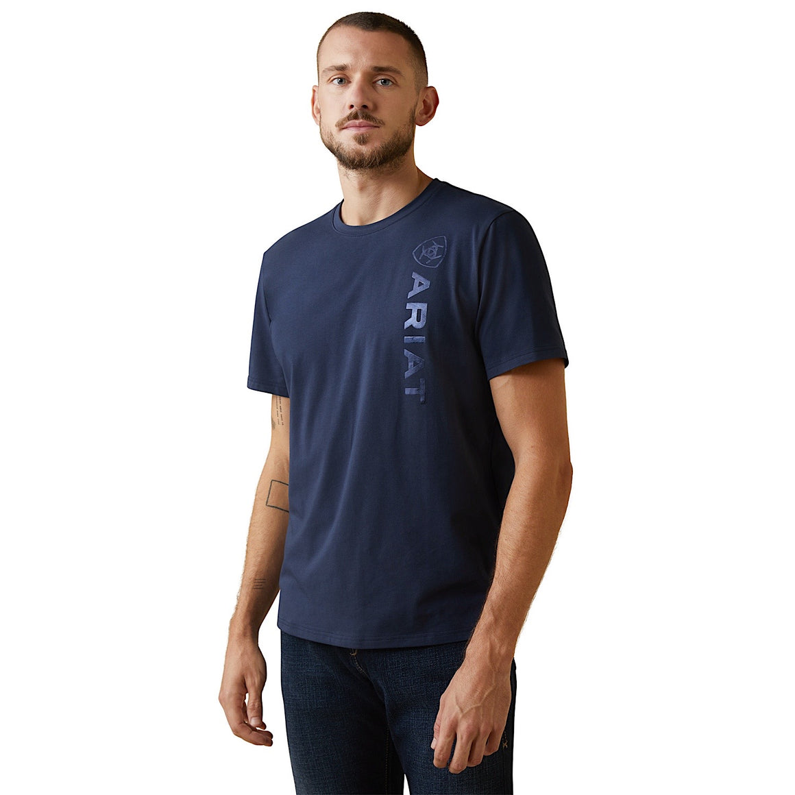 Ariat Mens Vertical Logo SS T-Shirt Navy