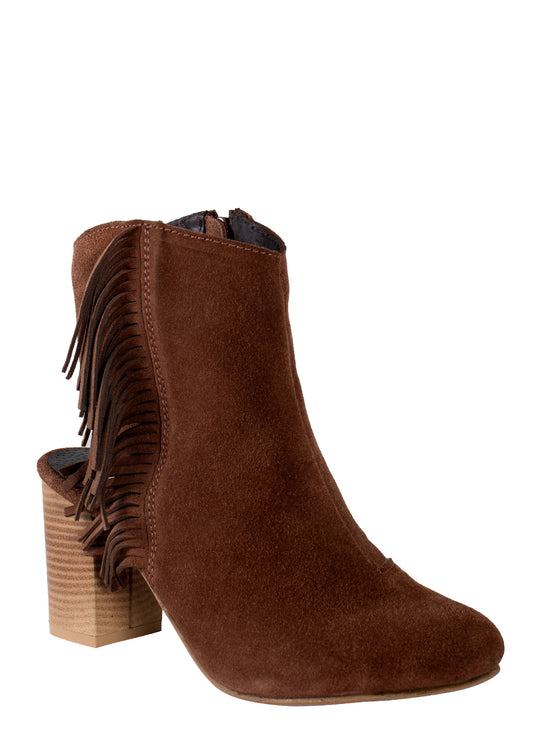 Roper Women's Maddy Side Fringe Brown Suede Heel