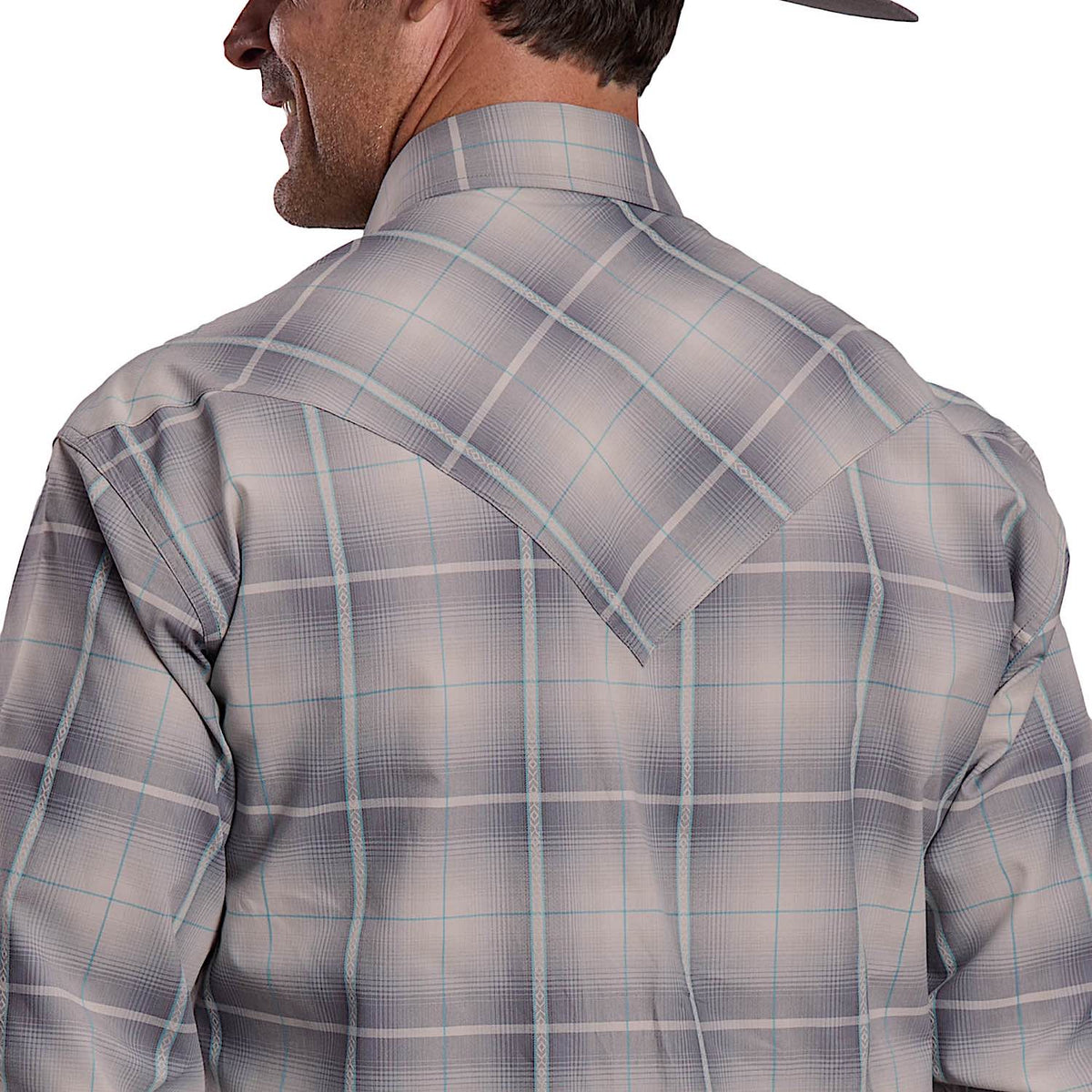 Stetson Men's Dobby Shirt - Silver Ombre Plaid